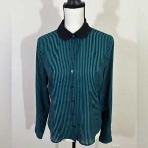 Forever 21 sz med blouse button down long sleeve black & Turquoise